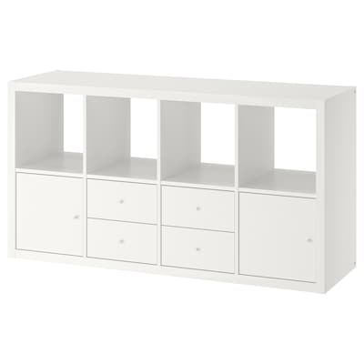 KALLAX Shelving unit with 4 inserts, white, 147x77 cm